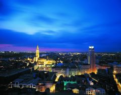 Panorama, natt, Antwerpen, Flandern, Belgia