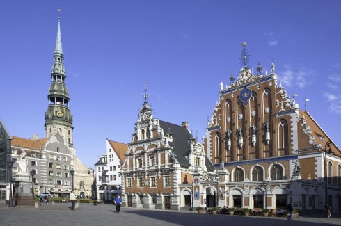 Rådhusplass, Rådhuset, Svarthodenes hus, Riga, gamleby, Unesco Verdensarven, Latvia, Baltikum