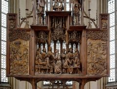 Heilig-Blut-Altar von Tilmann Riemenschneider in der St. Jakobs Kirche, Rothenburg ob der Tauber, Bayern, Sør-Tyskland, Tyskland