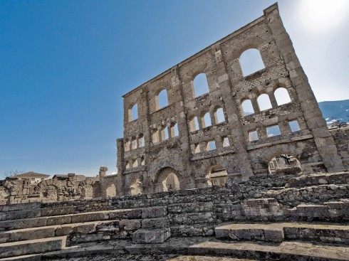 Romersk teater, Aosta, Valle d'Aosta, Nord-Italia, Italia