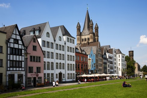 Altstadt, Martinsviertel rundt den romanske kirken Gross St. Martin, Köln, Nordrhein-Westfalen, Vest-Tyskland, Tyskland