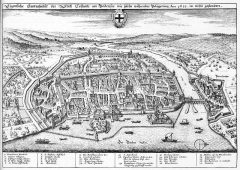 Merians oversiktstegning av Konstanz fra år 1633, Konstanz, Bodensee, Sør-Tyskland, Tyskland