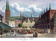 Lübeck, Trave, Østersjøen, middelalder, Europäisches HanseMuseum, Backsteinsgotik, Ostsee, Unesco Verdensarv, Gamlebyen, Altstadt, Rathaus, Hansestadt Lübeck, Schiffergesellschaft, Holstentor, Burgtor, Mecklenburg Vorpommern, Nord-Tyskland