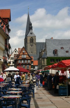 Marktkirche St. Benedict, Quedlinburg, bindingsverk, middelalder, Marktplatz, Altstadt, Unesco Verdensarv, Nord-Tyskland, Tyskland