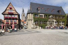 Marktplatz, Rathaus, Marktkirche, Quedlinburg, bindingsverk, middelalder, Marktplatz, Altstadt, Unesco Verdensarv, Nord-Tyskland, Tyskland