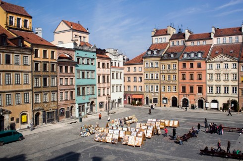 Warszawa, Unesco Verdensarv, gamlebyen Stare Miasto, Starowka, historisk bydel, middelalder, markedsplass Rynek Starego Miasto, Wisla, Midt-Polen, Polen