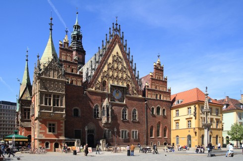 Rådhuset, Ratus, Wroclaw, Unesco Verdensarv, middelalder, markedsplass Rynek, Odra, Sør-Polen, Polen