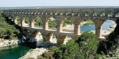 Pont du Gard, akvedukt, Nimes, romertid, akvedukt, amfiteater, Provence, Cote d'Azur, Sør-Frankrike, Frankrike 