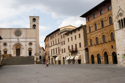 Piazza del Popolo med Duomo, Palazzo dei Priori, Palazzo del Capitano og Palazzo Del Popolo, Todi, middelalder, Umbria, Midt-Italia, italia