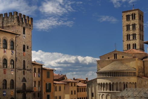 Pieve di Santa Maria, Piazza Grande, Arezzo, gamleby, middelalder, romansk, historisk, Toscana, Midt-Italia, Italia