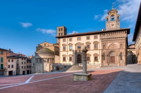 Piazza Grande, Pieve di Santa Maria, Arezzo, gamleby, middelalder, romansk, historisk, Toscana, Midt-Italia, Italia