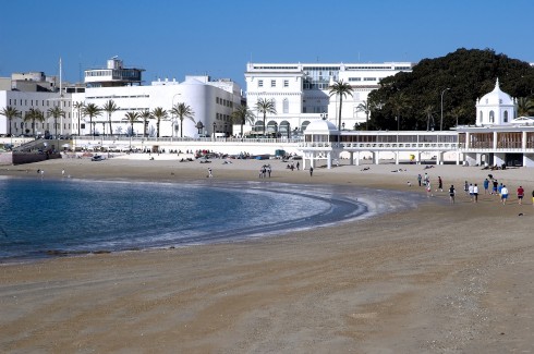 Playa de la Caleta, Cadiz, historisk bydel, romersk teater, gamleby, Andalucia, Spania