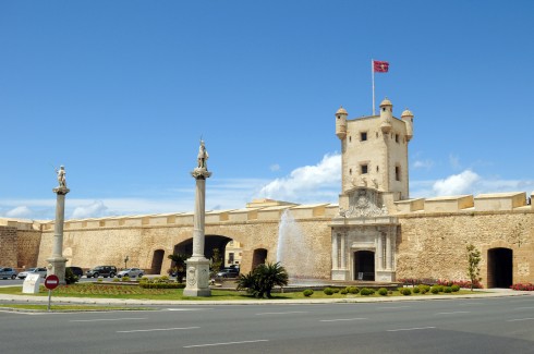 Puertas de Tierras, Cadiz, historisk bydel, romersk teater, gamleby, Andalucia, Spania