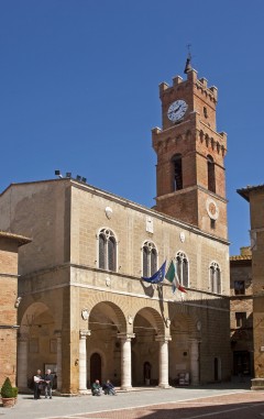 Palazzo del Comune, Piazza Pio II, Pienza, middelalder, romansk, historisk, renessanse, Toscana, Midt-Italia, Italia