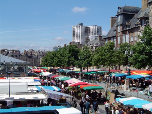 Place de Leces, Rennes, historisk, bindingsverkshus, gamleby, middelalder, Bretagne, Vest-Frankrike, Frankrike