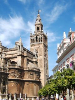 La Giralda, Sevilla, Catedral de Santa María de la Sede, Guadalquivir, Unescos liste over Verdensarven, historisk bydel, gamleby, Andalucia, Spania