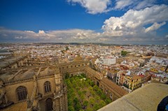 Appelsinhagen Patio de los Naranjos, Sevilla, Catedral de Santa María de la Sede, Guadalquivir, Unescos liste over Verdensarven, historisk bydel, gamleby, Andalucia, Spania