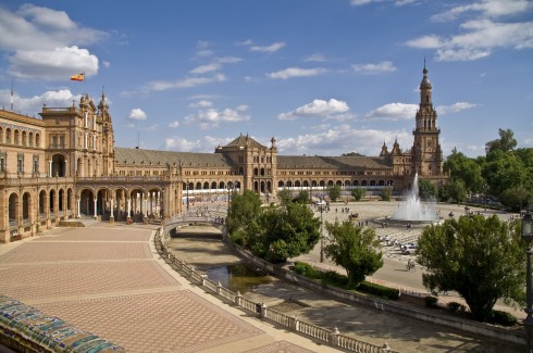 Plaza de Espana, Sevilla, Catedral de Santa María de la Sede, Guadalquivir, Unescos liste over Verdensarven, historisk bydel, gamleby, Andalucia, Spania