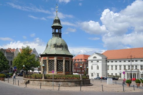 Wasserkunst, Rathaus, Wismar, Østersjøen, Ostsee, Unesco Verdensarv, Gamlebyen, Altstadt, Hansestadt Wismar, Mecklenburg Vorpommern, Nord-Tyskland