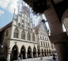 Münster, Tyskland, Vest-Tyskland, Westfalen, Prinzipalmarkt, middelalder, Freden i Westfalen, Friedenssal, anabaptistene, LWL Museum Münster, Thürmerin, Dom St. Paul, Lamberti-kirche