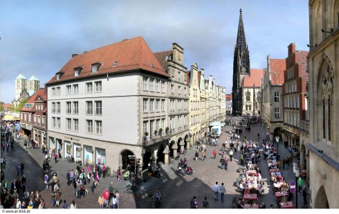 Münster, Tyskland, Vest-Tyskland, Westfalen, Prinzipalmarkt, middelalder, Freden i Westfalen, Friedenssal, anabaptistene, LWL Museum Münster, Thürmerin, Dom St. Paul, Lamberti-kirche