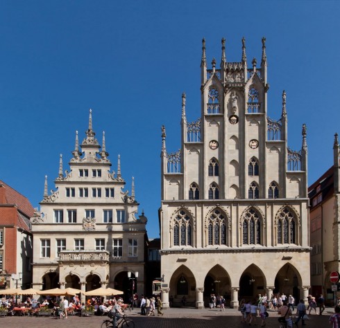 Münster, Tyskland, Vest-Tyskland, Westfalen, Prinzipalmarkt, middelalder, Freden i Westfalen, Friedenssal, anabaptistene, LWL Museum Münster, Thürmerin, Dom St. Paul, Lamberti-kirche