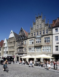 Münster, Tyskland, Vest-Tyskland, Westfalen, Prinzipalmarkt, middelalder, Freden i Westfalen, Friedenssal, anabaptistene, LWL Museum Münster, Thürmerin, Dom St. Paul, Lamberti-kirche