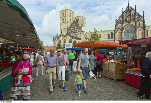 Münster, Tyskland, Vest-Tyskland, Westfalen, Prinzipalmarkt, middelalder, Freden i Westfalen, Friedenssal, anabaptistene, LWL Museum Münster, Thürmerin, Dom St. Paul, Lamberti-kirche